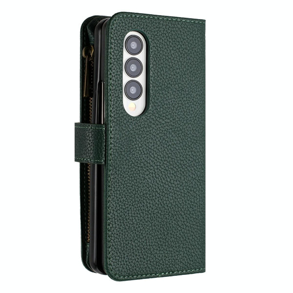 For Samsung Galaxy Z Fold4 5G Litchi Texture Zip Wallet Green Cases Covers & Skins
