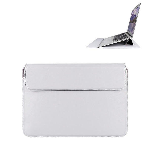 Leather Laptop Liner Bag 14.1 15.4 Inches With Stand Function Silver Gray Laptop Cases & Bags