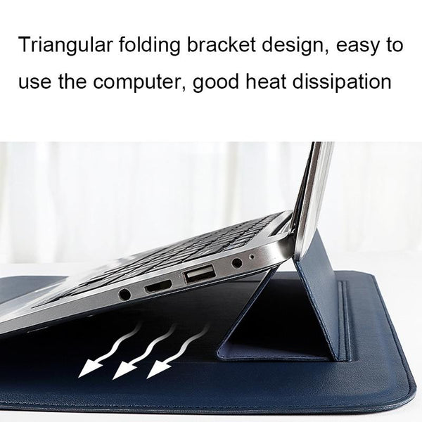 Leather Laptop Liner Bag 14.1 15.4 Inches With Stand Function Silver Gray Laptop Cases & Bags