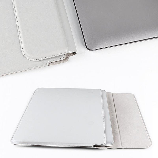 Leather Laptop Liner Bag 14.1 15.4 Inches With Stand Function Silver Gray Laptop Cases & Bags