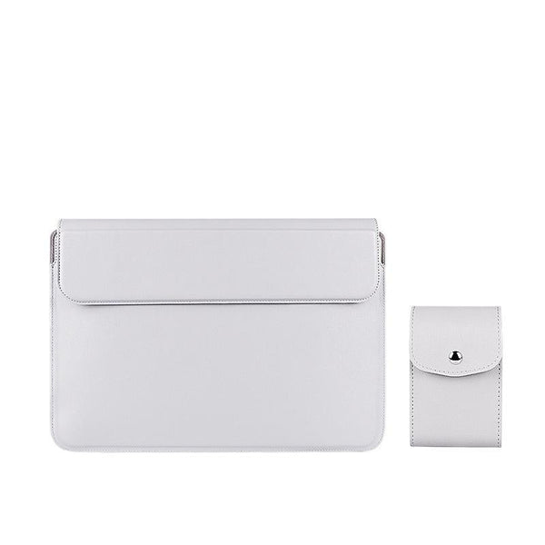 Leather Laptop Liner Bag 14.1 15.4 Inches With Stand Function Silver Gray Laptop Cases & Bags
