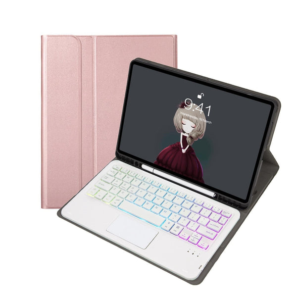 Bluetooth Keyboard Leather Tablet Case For Ipad 10.2 / 10.5 Air 2019 With Touch Pad & Pen Slot Rose Gold Keyboards
