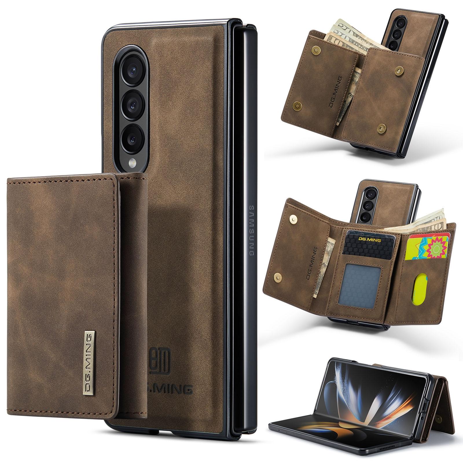 For Samsung Galaxy Z Fold4 5G Wallet Case 3 Multi Card Holder Coffee Cases Covers & Skins
