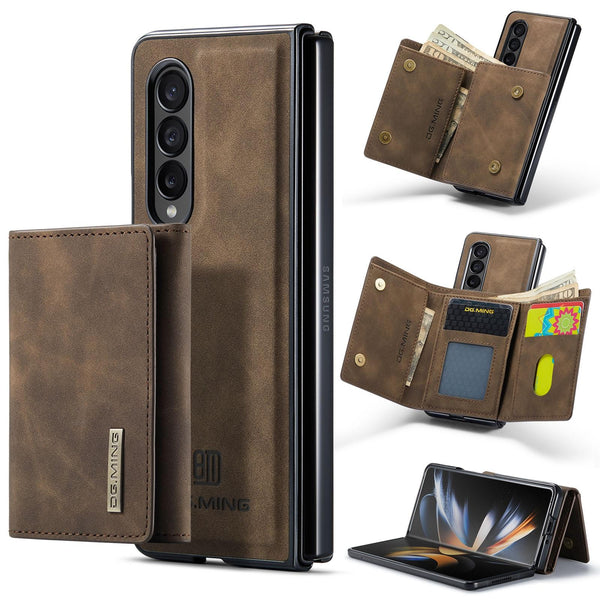 For Samsung Galaxy Z Fold4 5G Wallet Case 3 Multi Card Holder Coffee Cases Covers & Skins