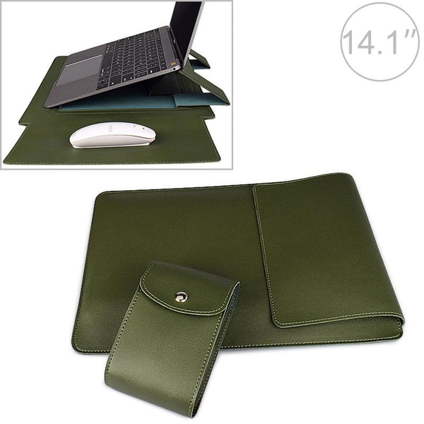14.1 Inch Laptop Sleeve Leather Case With Small Storage Bag Green Laptop Cases & Bags