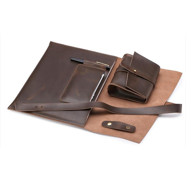 Parallel 13.3 Inch Genuine Leather Laptop Bag With Power Adapter And Cable Winder Coffee Laptop Cases & Bags