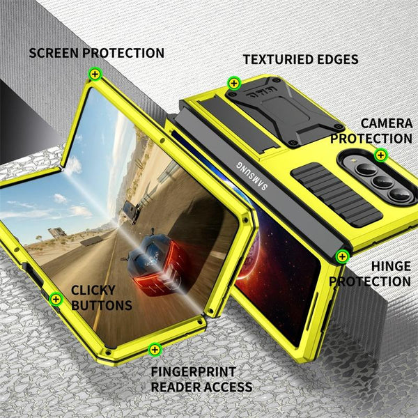 For Samsung Galaxy Z Fold4 5G Shockproof Metal Case With Holder Yellow Cases Covers & Skins
