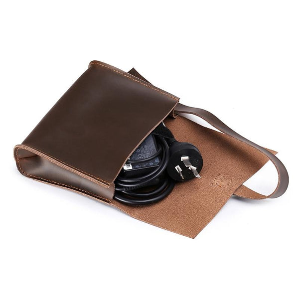 15.4" Genuine Leather Laptop Tablet Case With Cable Organizer Coffee Laptop Cases & Bags