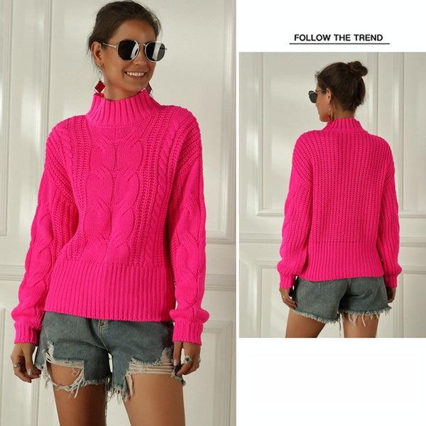 Women Fluorescent Colour Long Sleeve Stranded Flower Knit Sweater Green Xl Jumpers & Cardigans