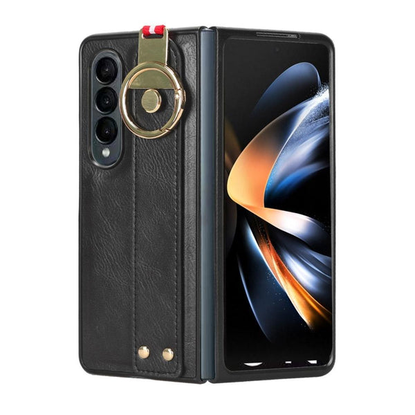 For Samsung Galaxy Z Fold4 5G Leather Wristband Phone Case Back Cover Blue Straps & Charms