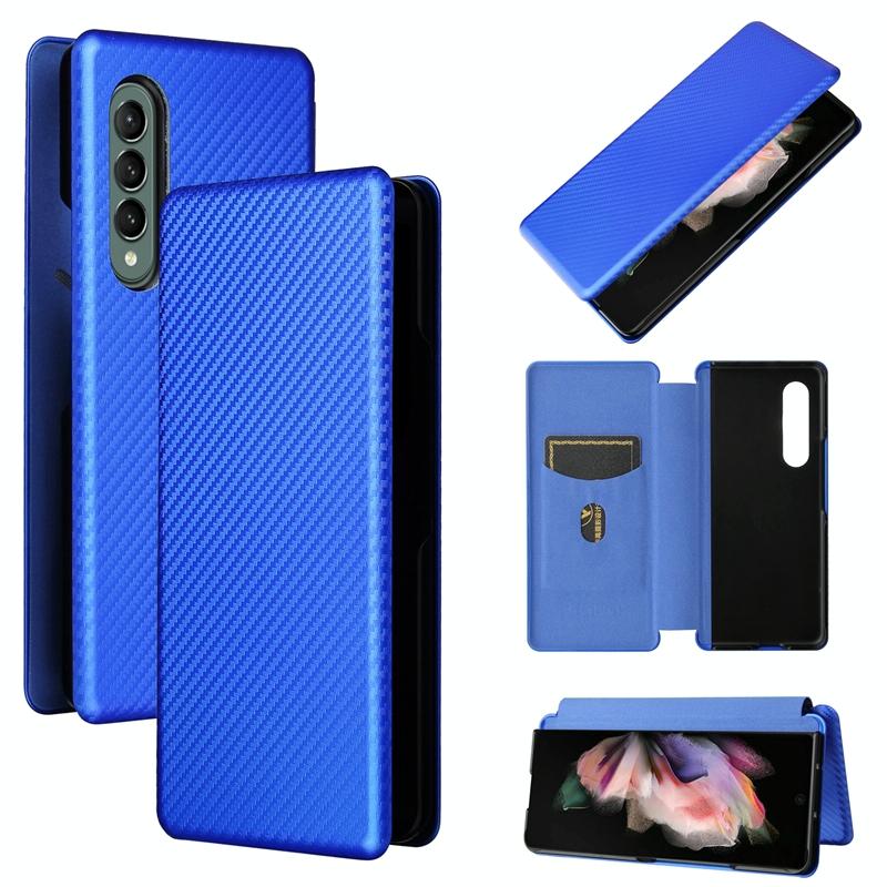 For Samsung Galaxy Z Fold4 5G Carbon Fiber Flip Leather Case Blue Cases Covers & Skins