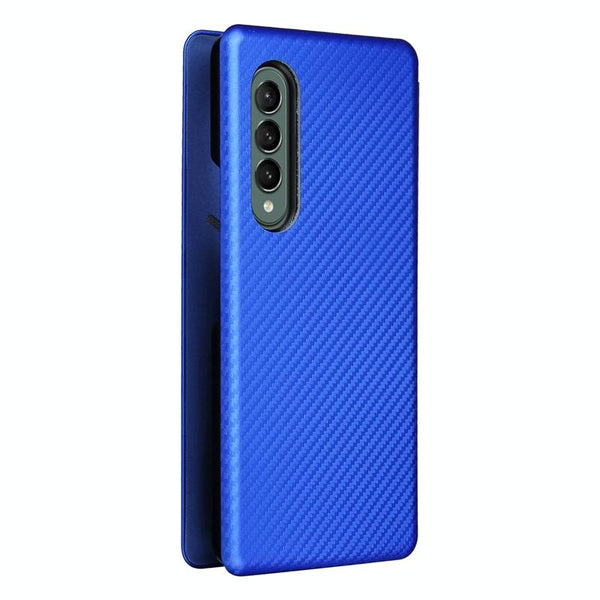 For Samsung Galaxy Z Fold4 5G Carbon Fiber Flip Leather Case Blue Cases Covers & Skins
