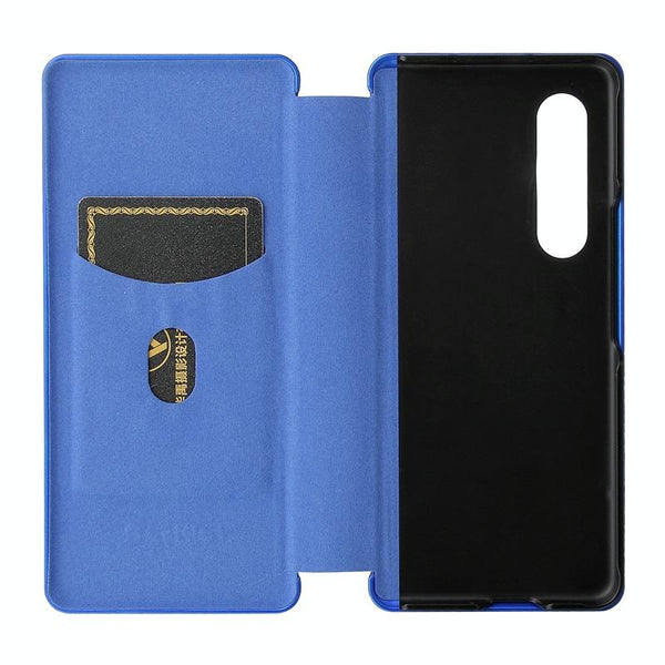 For Samsung Galaxy Z Fold4 5G Carbon Fiber Flip Leather Case Blue Cases Covers & Skins