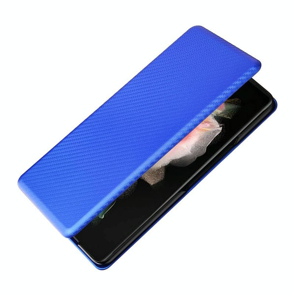 For Samsung Galaxy Z Fold4 5G Carbon Fiber Flip Leather Case Blue Cases Covers & Skins