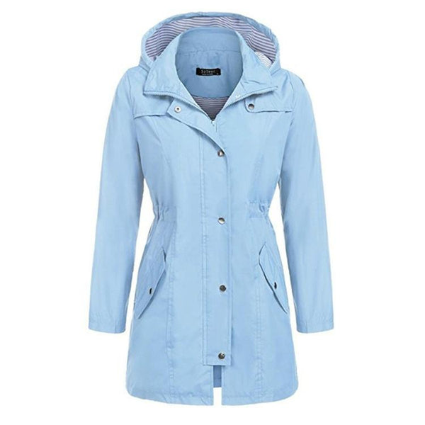 Casual Women Waterproof Waist Hooded Long Coat Size Xl Sky Blue Coats Jackets & Vests