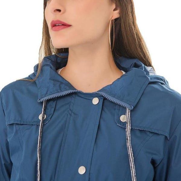 Casual Women Waterproof Waist Hooded Long Coat Size Xl Sky Blue Coats Jackets & Vests