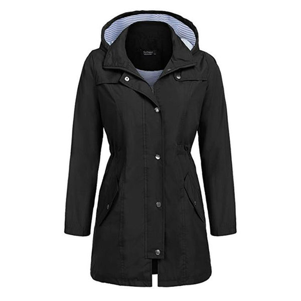 Casual Women Waterproof Waist Hooded Long Coat Size Xl Sky Blue Coats Jackets & Vests