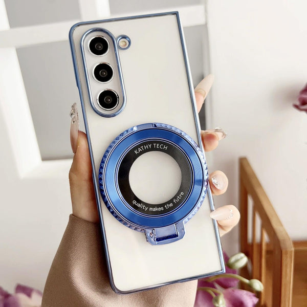 For Samsung Galaxy Z Fold4 5G Shockproof Magsafe Holder Rotating Plating Phone Case Blue Cases Covers & Skins