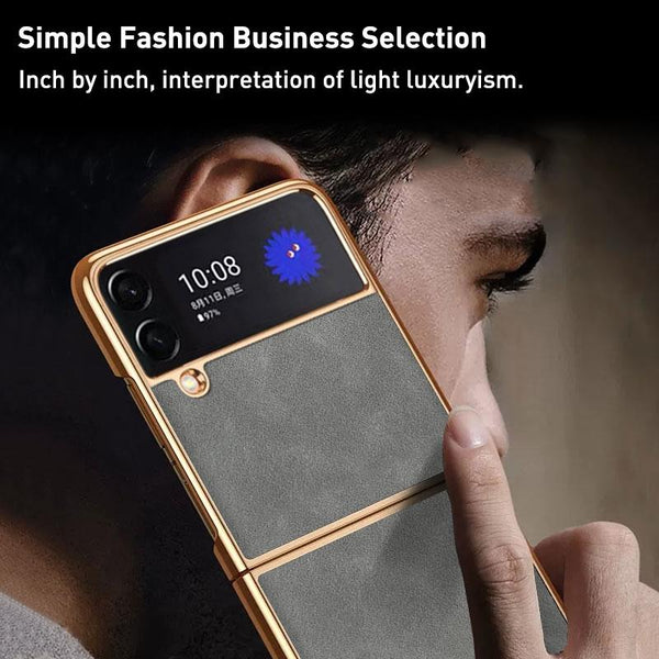 For Samsung Galaxy Z Fold4 5G Foldable Lambskin Phone Case Electroplated Black Other Mobile Accessories