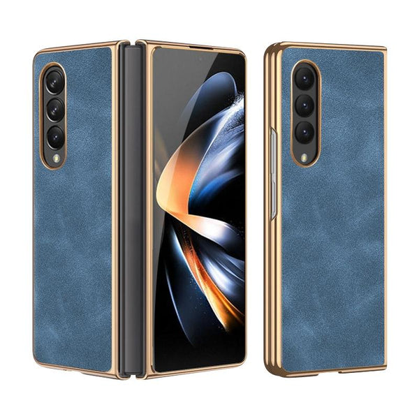 For Samsung Galaxy Z Fold4 5G Foldable Lambskin Phone Case Electroplated Black Other Mobile Accessories
