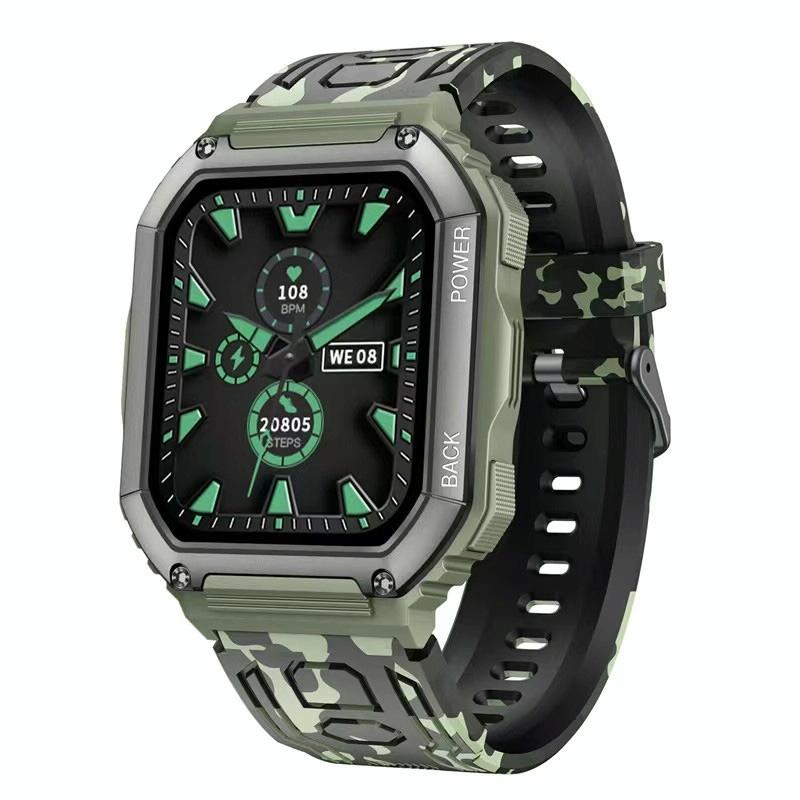 Waterproof Pedometer Sport Smart Watch Support Heart Rate Blood Pressure Monitoring Bt Calling Camouflage Green Smart Watches
