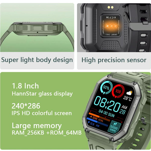 Waterproof Pedometer Sport Smart Watch Support Heart Rate Blood Pressure Monitoring Bt Calling Camouflage Green Smart Watches