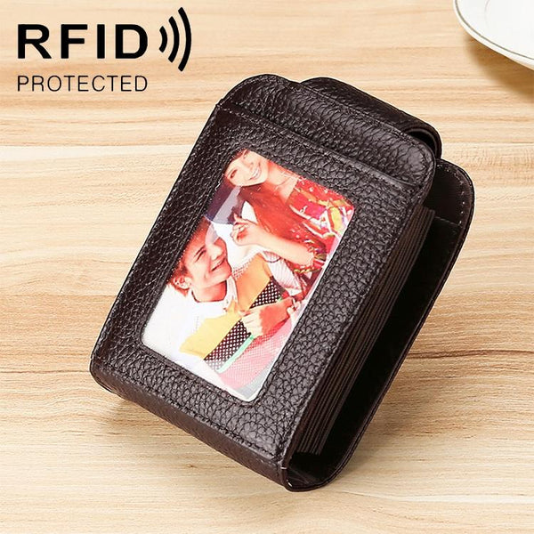 Women Vertical Cowhide Leather Rfid Wallet Coffee Wallets