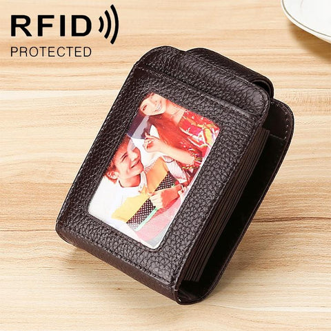 Women Vertical Cowhide Leather Rfid Wallet Coffee Wallets