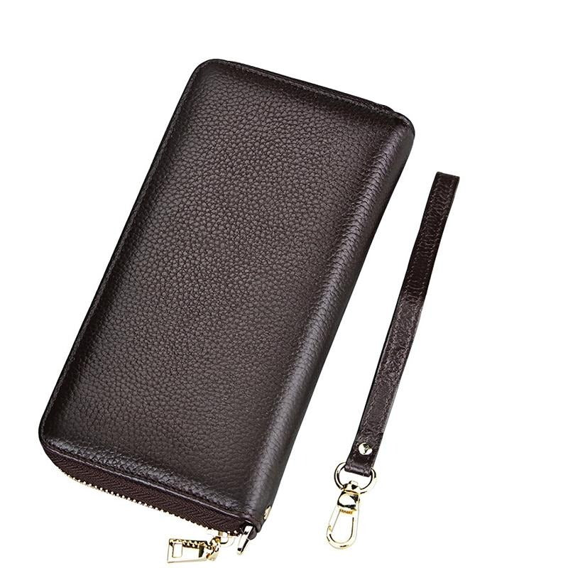 Leather Rfid Card Holder Wallet With Hand Strap Coffee Wallets