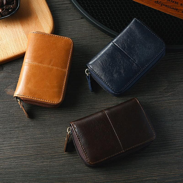 Leather Rfid Zipper Card Holder With Change Pocket Dark Brown Travel Wallets