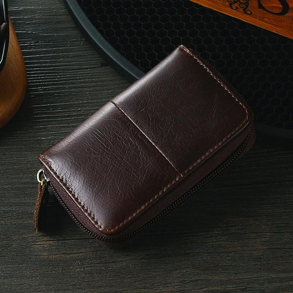 Leather Rfid Zipper Card Holder With Change Pocket Dark Brown Travel Wallets