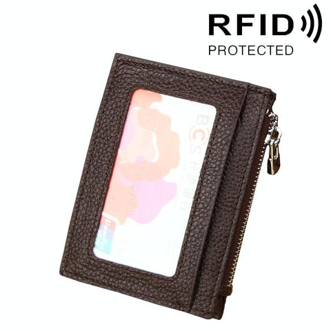 Leather Rfid Blocking Card Holder Wallet 11X8x1.5Cm Coffee Wallets