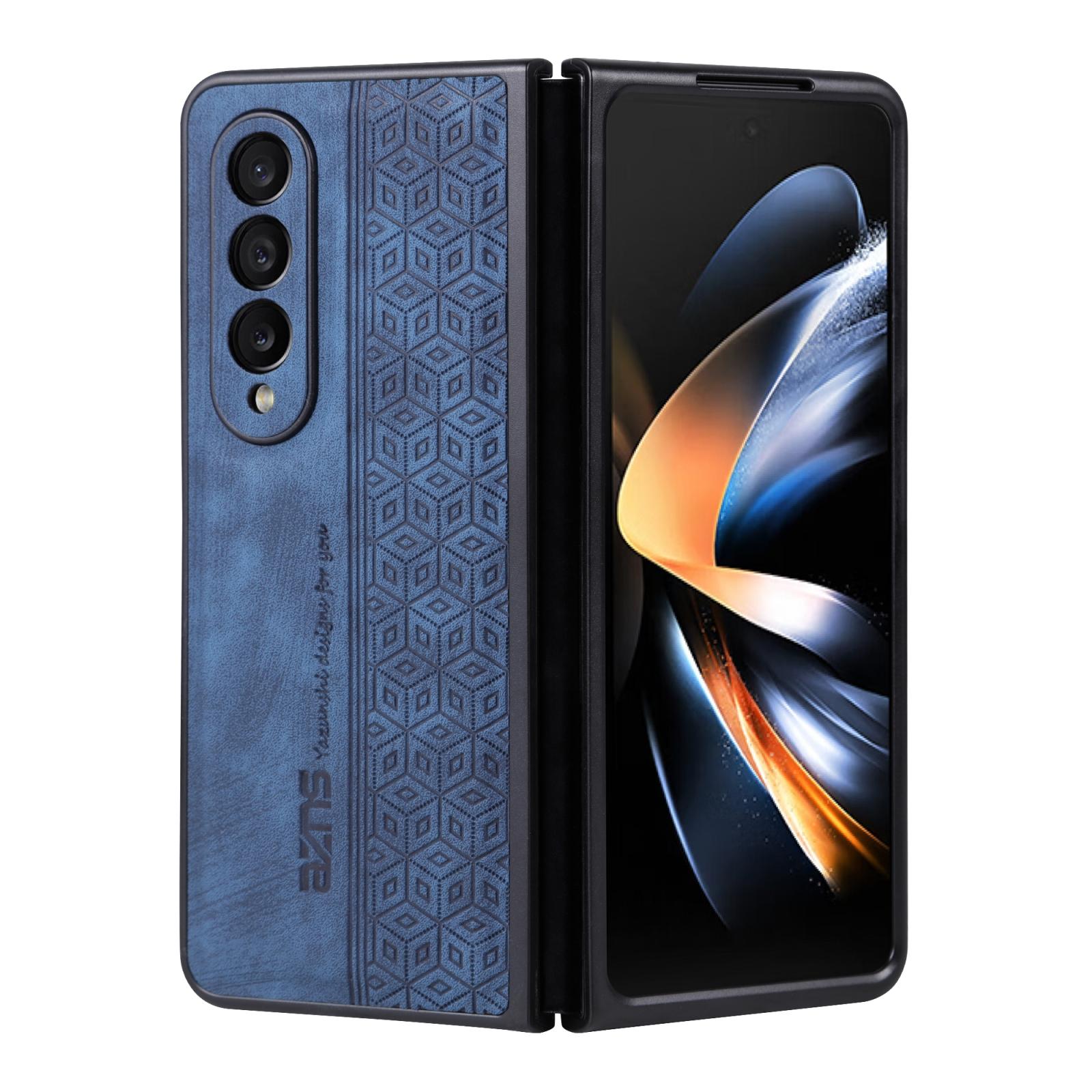 Embossed 3D Skin Texture Phone Case Sleek Design For Samsung Galaxy Z Fold4 5G Sapphire Blue Other Mobile Accessories