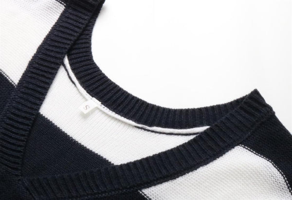 Striped Fashion Casual Pullover Dark Blue Size L Jumpers & Cardigans