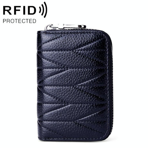Women Anti Magnetic Leather Rfid Wallet Dark Blue Wallets