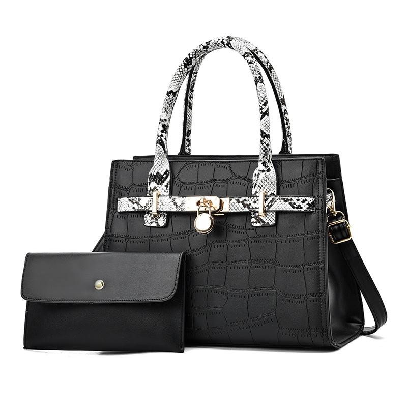 Large Capacity 2 In 1 Stone Pattern Bags Versatile And Spacious Black Women's Bags & Handbags