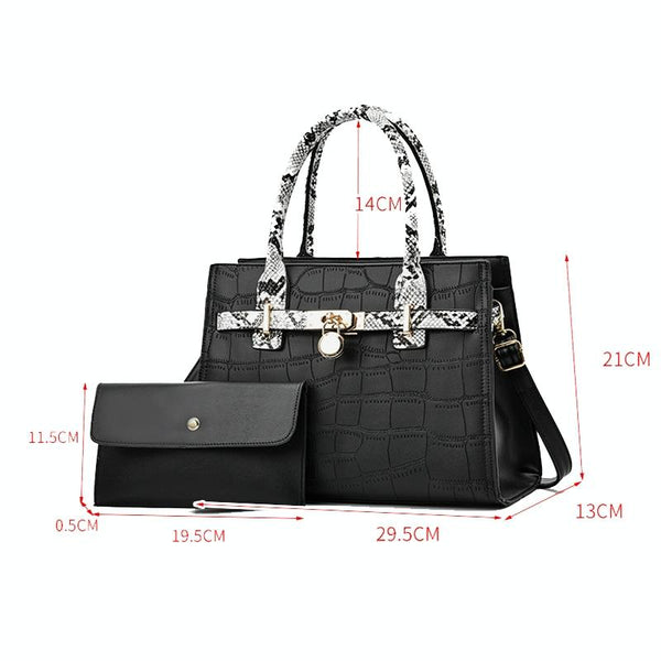Large Capacity 2 In 1 Stone Pattern Bags Versatile And Spacious Black Women's Bags & Handbags