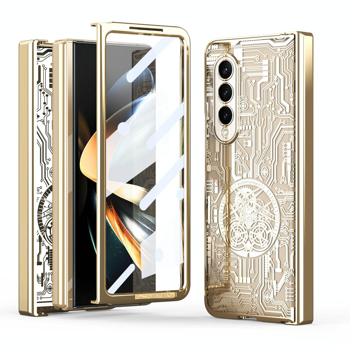For Samsung Galaxy Z Fold4 5G Foldable Electroplated Phone Case Mechanical Legend 4. Champagne Gold Other Mobile Accessories