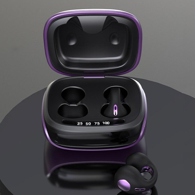 Jx80 Tws Wireless Bone Conduction Clip On Noise Reduction Bluetooth Headset Purple Earbuds