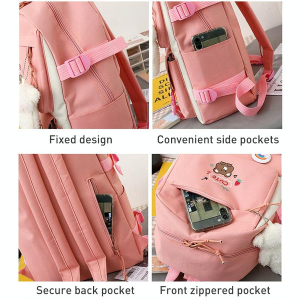 5 Piece Girls Backpack Set Lightweight And Versatile Pink Backpacks & Bags