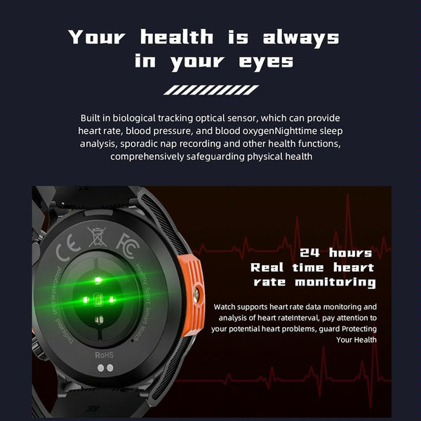 1.46 Inch Ip68 Waterproof Sos Flashlight Bluetooth Smart Watch Yellow Green Smart Watches