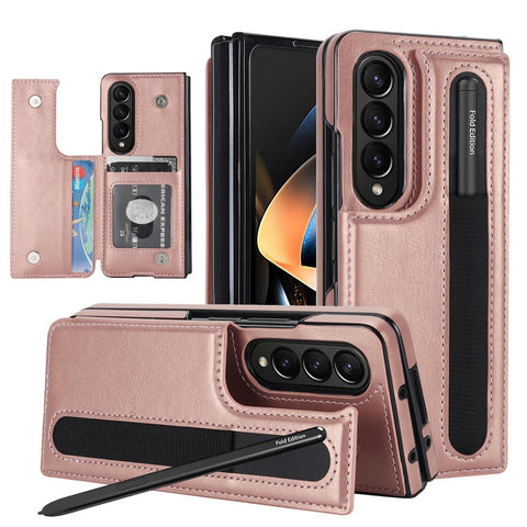 For Samsung Galaxy Z Fold4 5G Double Buckle Foldable Phone Case With Pen Slot Rose Gold Cases Covers & Skins