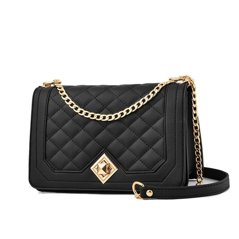 Chic One Shoulder Chain Bag With Diagonal Rhombus Design Black Women's Bags & Handbags