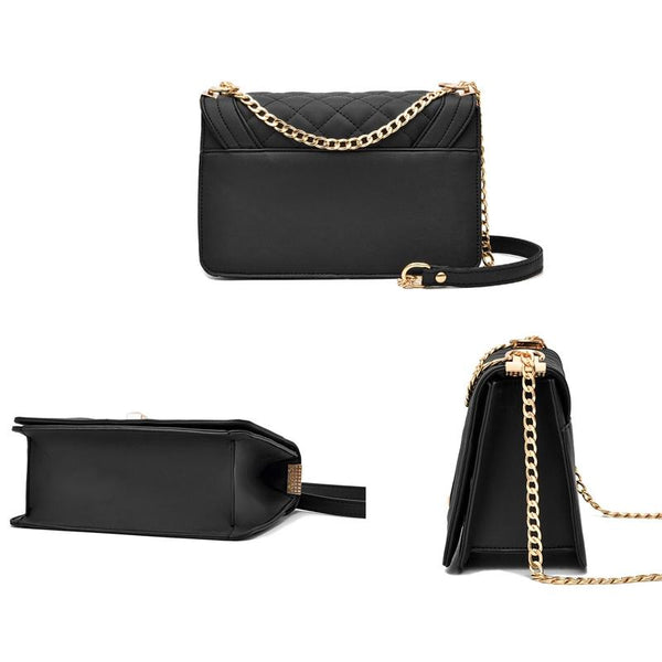 Chic One Shoulder Chain Bag With Diagonal Rhombus Design Black Women's Bags & Handbags
