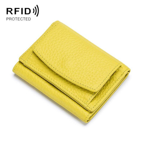 Compact Rfid Leather Coin Purse Wallet Secure & Stylish Lemon Yellow Wallets
