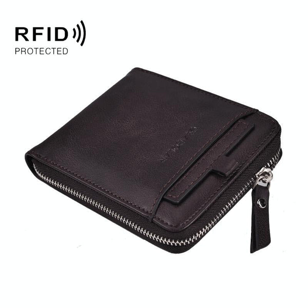 Men Retro Rfid Zip Wallet Zipper Closure Dark Coffee Wallets