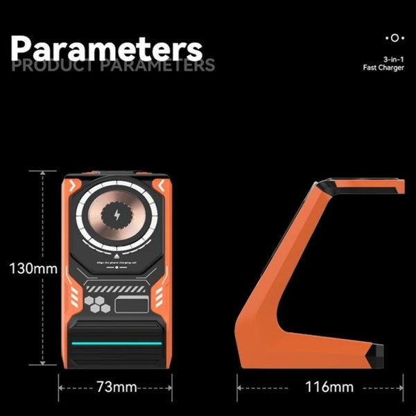 3 In 1 Wireless Charger For Mobile Phone And Earphones Orange Chargers & Cradles