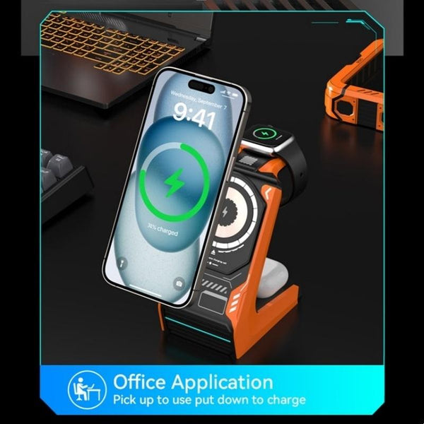 3 In 1 Wireless Charger For Mobile Phone And Earphones Orange Chargers & Cradles