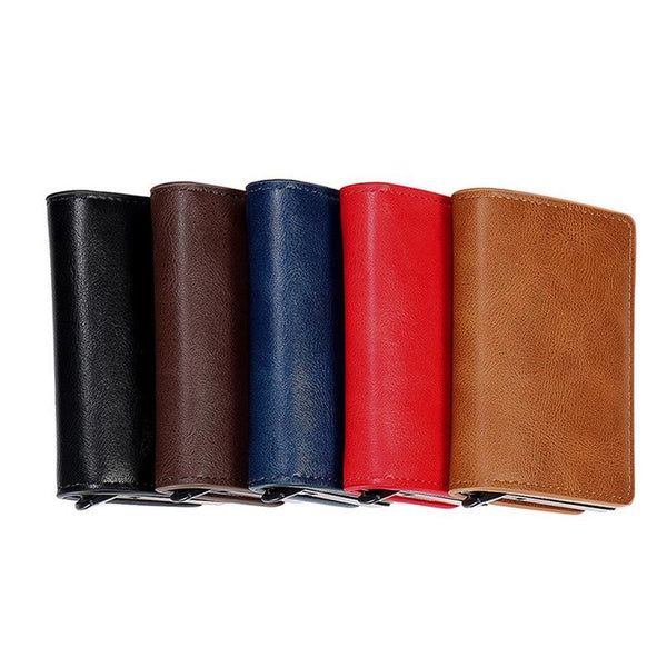 Automatic Rfid Blocking Card Holder With Coin Pocket Dark Brown Wallets