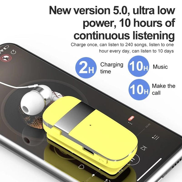 K53 Stereo Wireless Bluetooth Calls Remind Vibration Wear Clip Driver Auriculares Earphone For Phone Yellow Earbuds